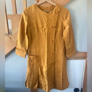 ✨Vintage✨50s, handmade, eclectic, square buttoned, pleated mustard dress